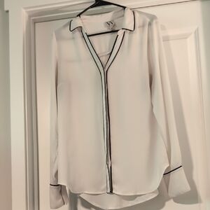 Worthington White Blouse with Black Piping